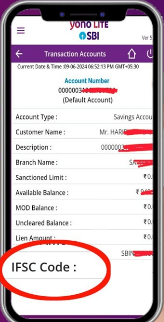 Finding IFSC Code in SBI YONO App